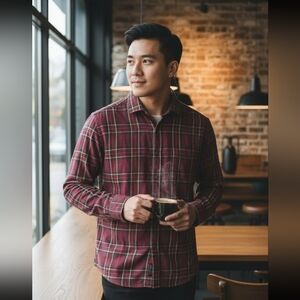 Vintage Viyella Cotton & Wool Blend Button Down Checker Plaid Shirt